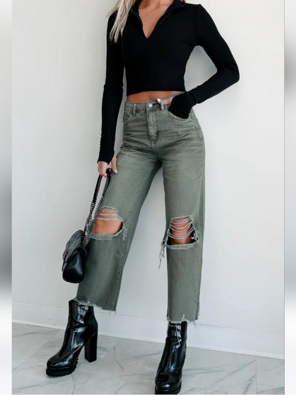 Vervet Distressed Olive Green Jeans - Picture 11 of 11